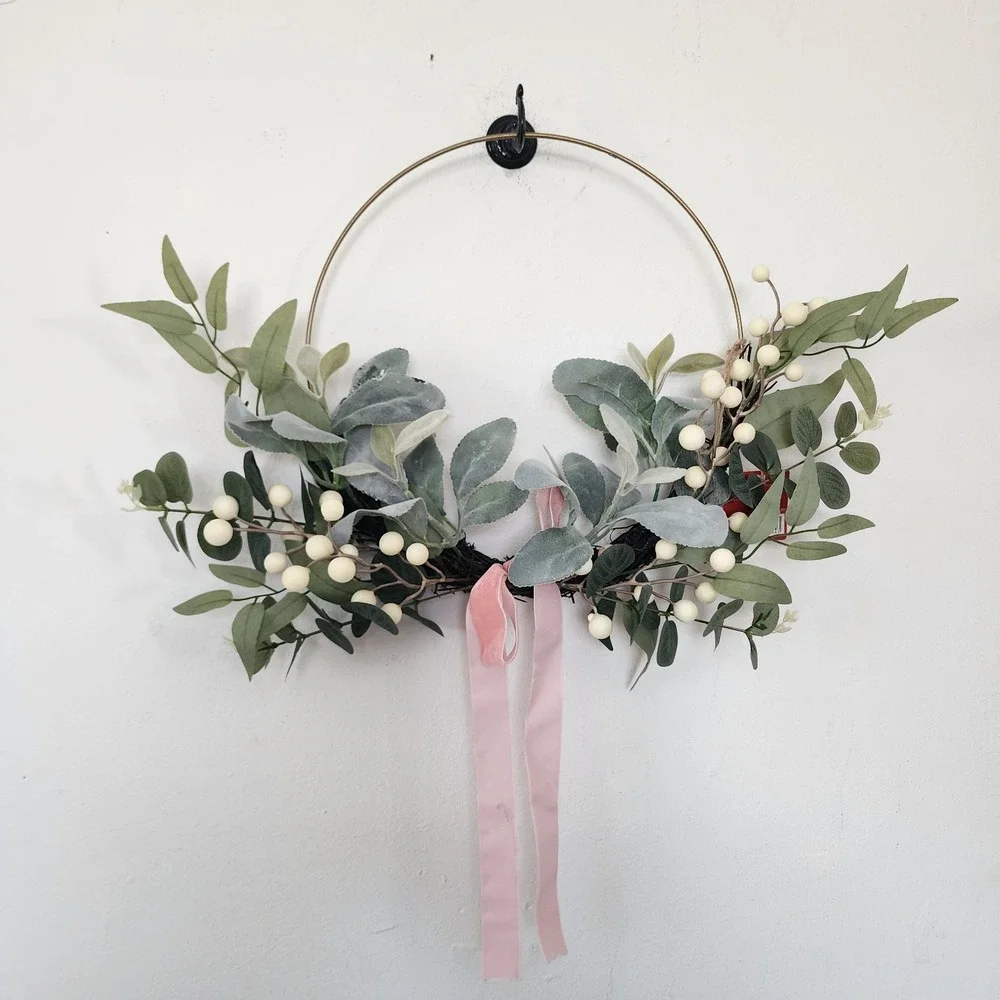NWT World Market Assymetrical Wreath Wire Pink Bow 15